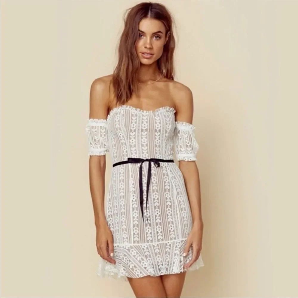 For Love & Lemons Womens Size M Dakota Mini Dress Lace Belt Black NWT